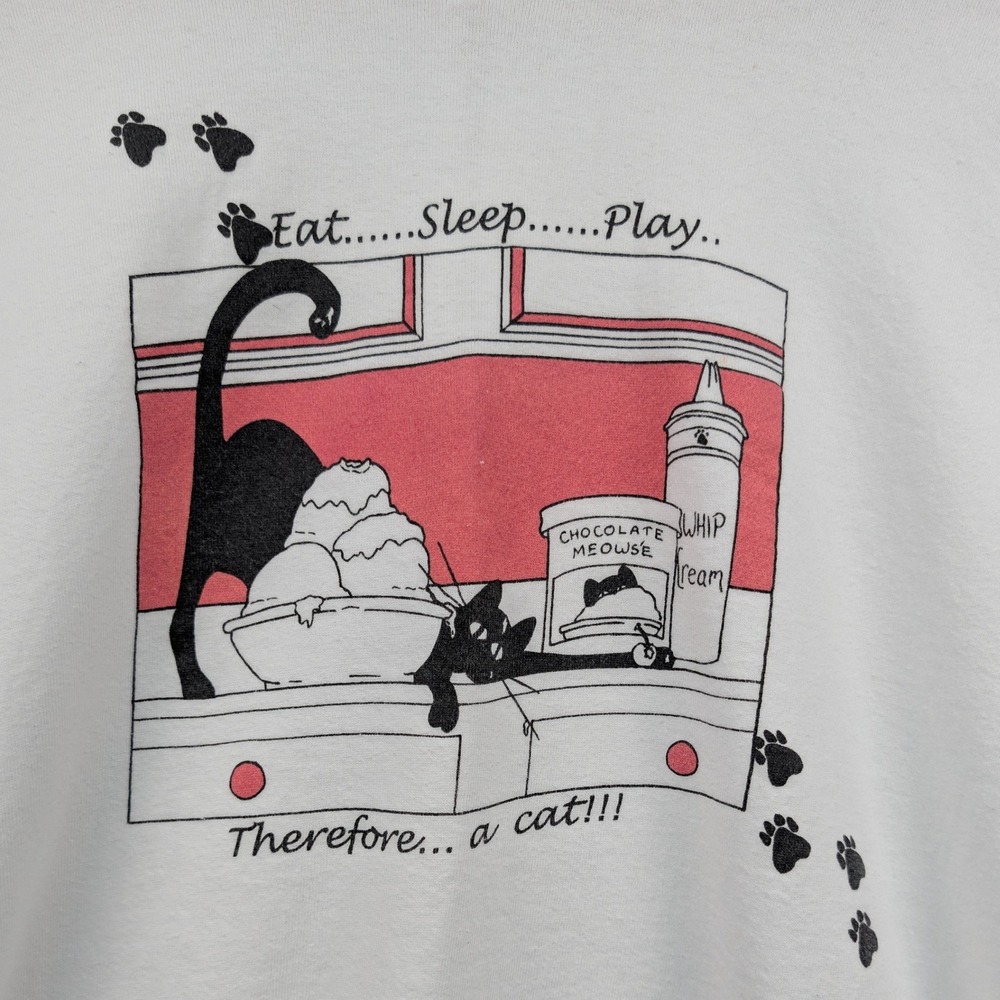 VTG Humor Sweatshirt Men's XL White Cat Graphic Animal Cute Boxy Cartoon 90s - Picture 10 of 12
